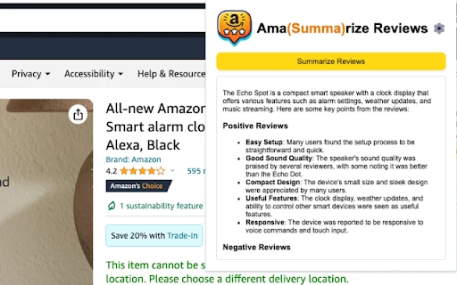 Amazon Review Summarizer Chrome Extension - Chrome Extension - AI Tool Ocean