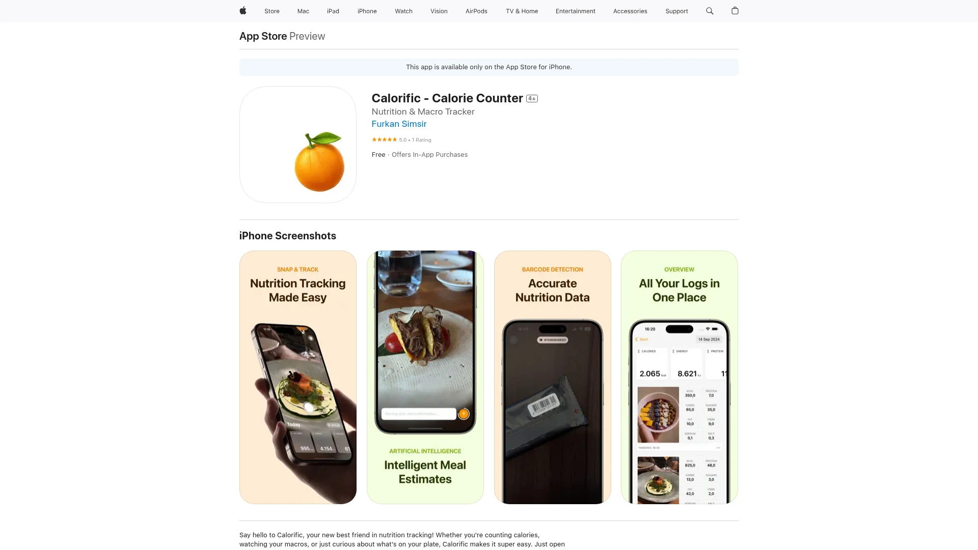 Calorific - Nutrition Tracker - AI Tool Ocean