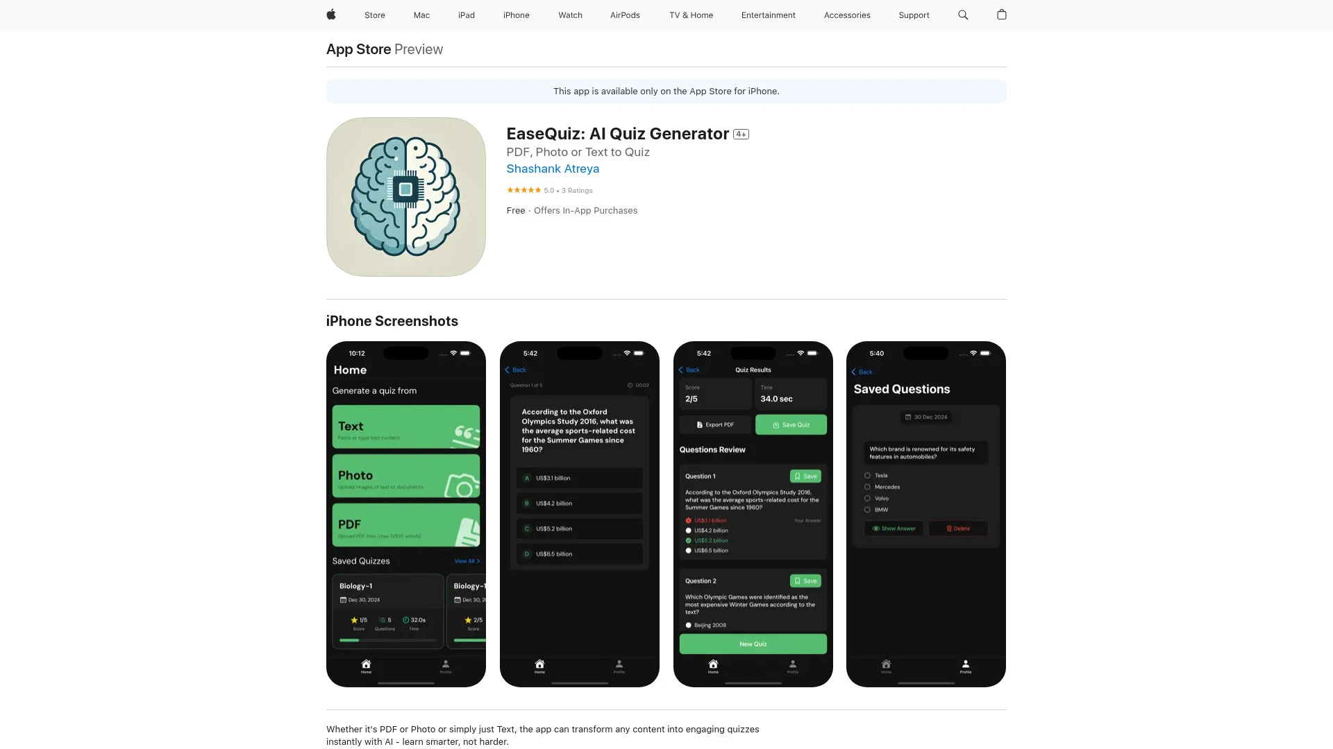 EaseQuiz: AI Quiz Generator - AI Tool Ocean