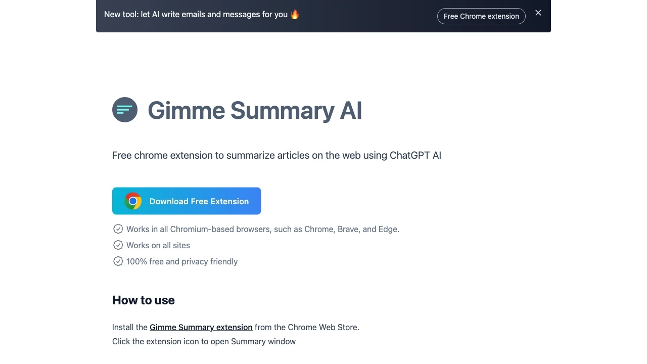 Gimme Summary AI & ChatGPT Writer - AI Tool Ocean