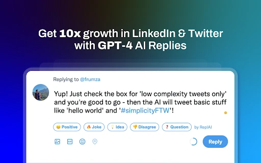 Replai – AI Replies for Twitter & LinkedIn - Chrome Extension - AI Tool Ocean