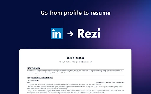 Rezi Linkedin to Resume - Chrome Extension - AI Tool Ocean