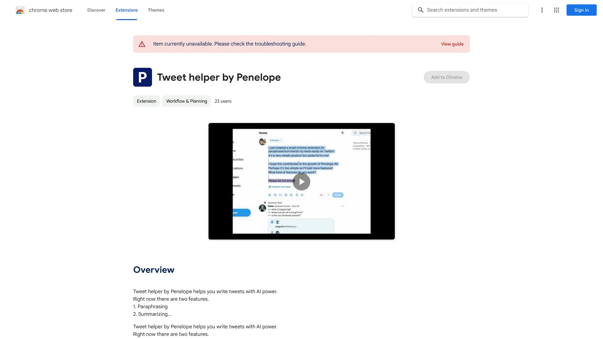 Tweet helper by Penelope - Chrome Extension - AI Tool Ocean