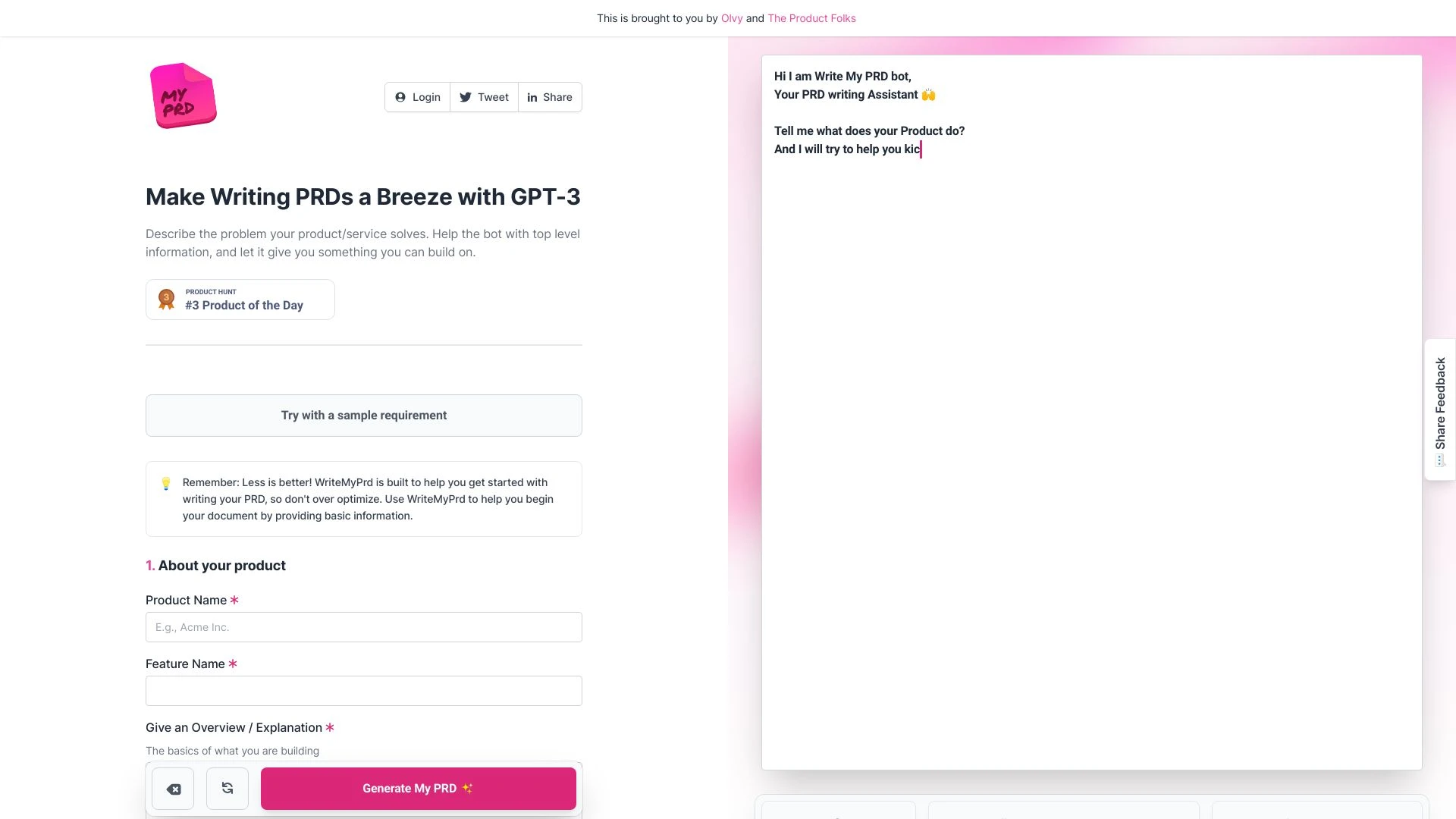 WriteMyPrd - AI Tool Ocean